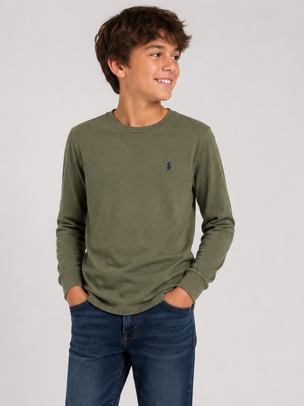 Polo Ralph Lauren Long Sleeve Tee Youth Large 14-16 Olive Green Logo